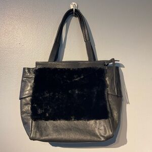 Kooba black yukon shearling leather tote handbag